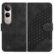 Per vivo V50 Lite 4G / 5G Custodia in pelle con motivo a testa di elefante e cordino (nero)