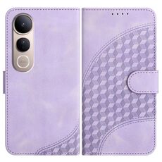 Per vivo V50 Lite 4G / 5G Custodia in pelle con motivo a testa di elefante e cordino (viola chiaro)