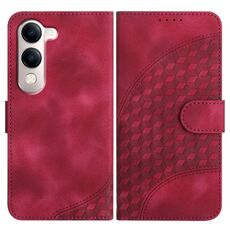 Per vivo Y29s 5G / Y04 4G Custodia in pelle con stampa testa di elefante e cordino (rosso rosa)