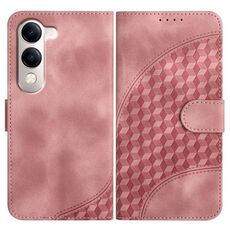Per vivo Y29s 5G / Y04 4G Custodia in pelle con motivo a testa di elefante in rilievo con cordino (rosa)