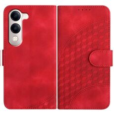 Per vivo Y29s 5G / Y04 4G Custodia in pelle con motivo a testa di elefante in rilievo con cordino (rosso)