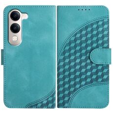 Per vivo Y29s 5G / Y04 4G Custodia in pelle con motivo a testa di elefante in rilievo con cordino (azzurro chiaro)