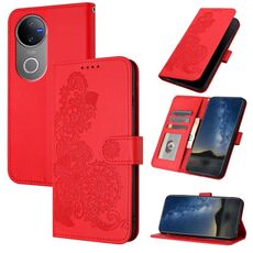 Per vivo V50 Datura Flower Custodia in pelle con motivo a flip (rosso)
