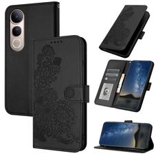 Per vivo V50 Lite 4G / 5G Custodia in pelle con motivo a fiore di Datura in rilievo (nero)
