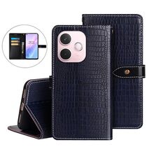 Per OPPO A5 Pro 5G Global idewei Custodia per telefono in pelle con texture di coccodrillo (blu scuro)