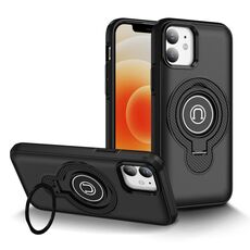 Per iPhone 12 Custodia magnetica con supporto ad anello (nero)