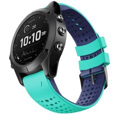 Per Garmin QuickFit 22mm Kalebol Cinturino in silicone traspirante bicolore (blu acquamarina)