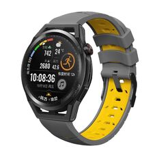 Cinturino per orologio in silicone universale Kalebol da 22 mm con tre file di fori (grigio giallo)