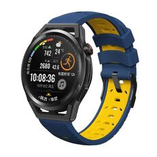 Cinturino per orologio in silicone universale Kalebol da 22 mm con tre file di fori (blu e giallo)