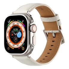 Per Apple Watch 46mm / 49mm / 45mm / 44mm Kalebol Plain Cinturino in Vera Pelle (Bianco)