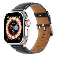 Per Apple Watch 46mm / 49mm / 45mm / 44mm Kalebol Plain Cinturino in Vera Pelle (Nero)