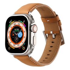 Per Apple Watch 46mm / 49mm / 45mm / 44mm Kalebol Plain Cinturino per orologio in vera pelle (giallo marrone)