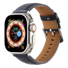 Per Apple Watch 46mm / 49mm / 45mm / 44mm Kalebol Plain Cinturino in Vera Pelle (Blu Scuro)