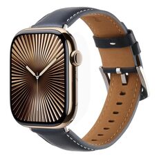 Per Apple Watch 42mm / 41mm / 40mm / 38mm Kalebol Plain Cinturino in Vera Pelle (Blu Scuro)