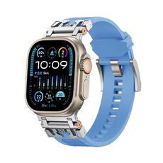 Per Apple Watch 46mm / 49mm / 45mm / 44mm Kalebol Armor TPU Watch Band (Argento Azzurro)