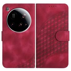 Per Xiaomi 15 Ultra Custodia in pelle con motivo a testa di elefante e cordino (rosso rosa)