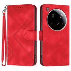 Per Xiaomi 15 Ultra Line Pattern Custodia in pelle con motivo Skin Feel (rosso)