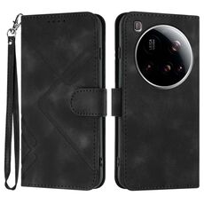 Per Xiaomi 15 Ultra Line Pattern Custodia in pelle con motivo Skin Feel (nero)