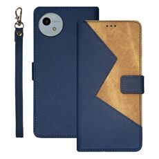 Per Sharp Aquos wish4 idewei Custodia per telefono in pelle con cuciture bicolore (blu)