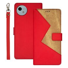 Per Sharp Aquos wish4 idewei Custodia per telefono in pelle bicolore con cuciture (rosso)