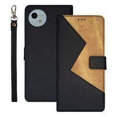 Per Sharp Aquos wish4 idewei Custodia per telefono in pelle con cuciture bicolore (nera)