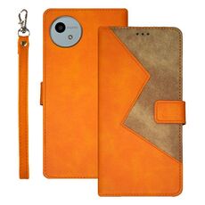 Per Sharp Aquos wish4 idewei Custodia per telefono in pelle bicolore con cuciture (arancione)