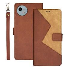 Per Sharp Aquos wish4 idewei Custodia per telefono in pelle con cuciture bicolore (marrone)