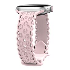 Per Apple Watch 42mm / 41mm / 40mm / 38mm Cinturino in silicone con incisione laser leopardata (rosa sabbia)
