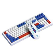 T-WOLF TF610 USB-C/Type-C Tastiera e mouse cablati da 98 tasti Combo con tasti bicolore Set da gioco (bianco e blu)