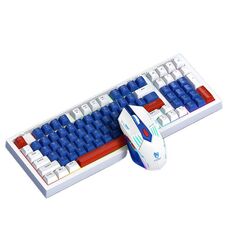 T-WOLF TF610 USB-C/Type-C Tastiera e mouse cablati da 98 tasti Combo con tasti bicolore Set da gioco (blu bianco)