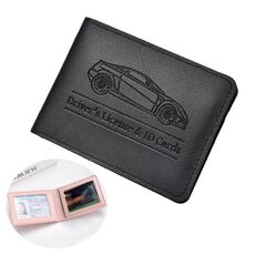 Porta carte di credito con patente di guida multi-card, in pelle, per donna, con custodia protettiva, specifiche: 2 slot per carte (nero)