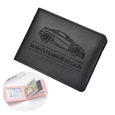 Porta carte di credito con patente di guida multi-card, in pelle, per donna, con custodia protettiva, specifiche: 4 slot per carte (nero)