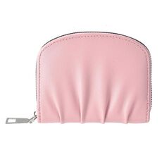 Portafoglio da donna con cerniera in PU, plissettato, corto, semplice, in tinta unita (rosa)