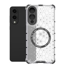 Per Samsung Galaxy S25 Edge 5G Custodia antiurto con anello magnetico a nido d'ape (bianca)