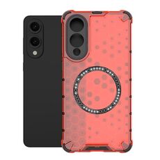 Per Samsung Galaxy S25 Edge 5G Custodia antiurto con anello magnetico a nido d'ape (rosso)