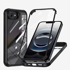 Per iPhone 16e Custodia protettiva in plastica e vetro bifacciale per telefono (nero)