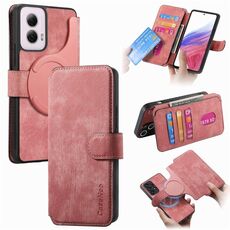 Per Motorola Moto G Power 5G 2024 CaseNeo MagSafe RFID Anti-furto Custodia in pelle retrò per telefono (rosa)