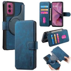 Custodia per telefono in pelle retrò antifurto RFID MagSafe per Motorola Moto G55 (blu)