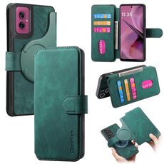 Custodia per telefono in pelle retrò antifurto RFID MagSafe per Motorola Moto G55 (verde)