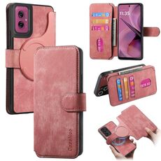 Custodia per telefono in pelle retrò antifurto RFID MagSafe per Motorola Moto G55 (rosa)