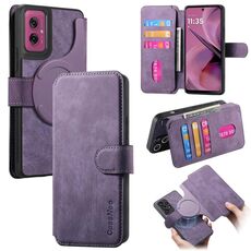 Custodia per telefono in pelle retrò antifurto RFID MagSafe per Motorola Moto G55 (viola)