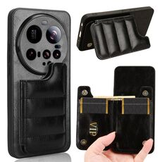Per Xiaomi 15 Ultra Cow Pattern Sewing Card Bag Custodia per telefono (nero)