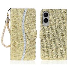 Per Samsung Galaxy S25 Edge 5G Custodia in pelle con glitter e pellicola protettiva (oro)