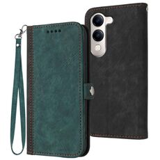 Per vivo Y29s 5G / Y04 4G Custodia per telefono in pelle con cinturino a doppia piega laterale con fibbia globale (verde scuro)