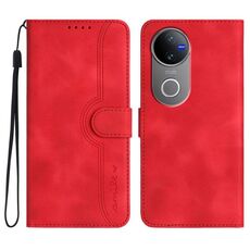 Per vivo V50 Custodia per telefono in pelle con motivo a cuore (rosso)