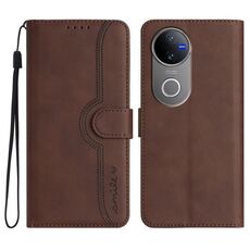 Per vivo V50 Custodia per telefono in pelle con motivo a cuore (marrone)