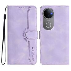 Per vivo V50 Custodia per telefono in pelle con motivo a cuore (viola)