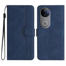 Per vivo V50 Custodia per telefono in pelle con motivo a cuore (blu reale)