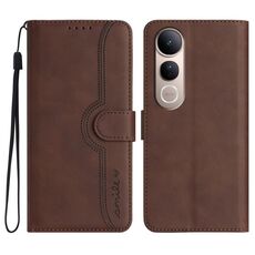 Per vivo V50 Lite 4G / 5G Custodia in pelle con motivo a cuore (marrone)