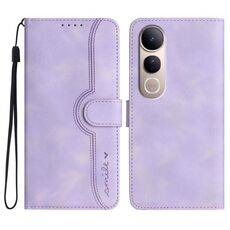 Per vivo V50 Lite 4G / 5G Custodia in pelle con motivo a cuore (viola)